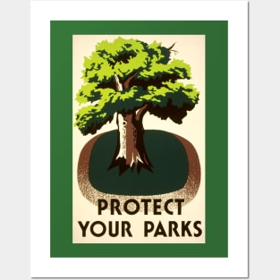 Restored Vintage 1930s WPA "Protect Your Parks" Poster Print Posters and Art